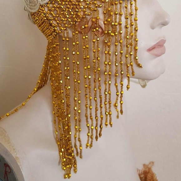 Gatsby 20's Gold Ivory Sequin Lace Headpiece - Picture 6 of 7